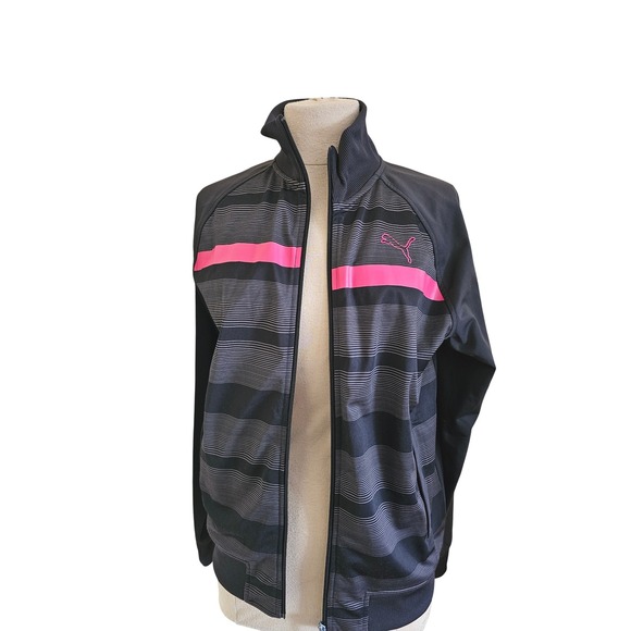 Puma Track Jacket Black Pink Stripe Full Zip Athletic Jacket Womens Size Small - Picture 3 of 9